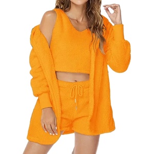 3 Piece Women Outfits Sets <b>Plush</b> Velvet Hooded Cardigan Coat Shorts Pants Crop Tops Tracksuits Warm Casual Sweatshirts - Product Image 6
