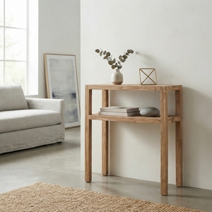 Solid Wood Tall Console Table Modern <b>Rustic</b> Plant Stand Accent Side Table Natural Teak Style Wooden <b>Desk</b> Home Living Furniture - Product Image 3