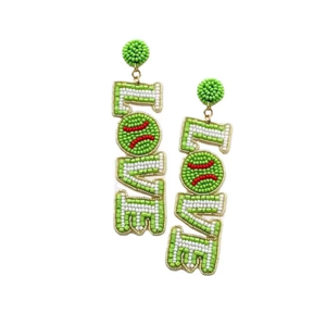 Pendientes Colgantes Hechos a Mano con Cuentas Intrincadas, Color Verde Amor, con Temática de Béisbol, para Días de Partido y Aficionados al Béisbol - Product Image 6