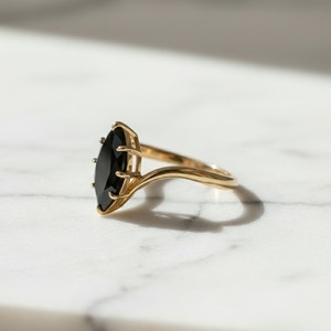 Stunning Minimalist Engagement <b>Ring</b> Showcasing a 2.00 Carat AAA Natural Black Gemstone <b>Crafted</b> in Metal - Product Image 1