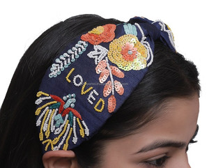 Venta al por mayor fabricante indio estilo Baby Shower accesorios para el cabello para mujeres niños tela hecha a mano diadema ligera precio bajo - Product Image 6