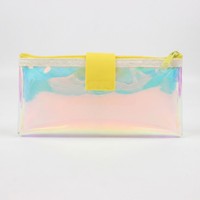 Étui à crayons holographique de style coréen, pochette à stylos en PVC 3D, esthétique Y2K, transparente, irisée, trousse de papeterie, trousse à cosmétiques