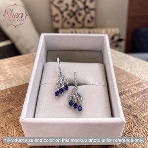 [Sheri Jewels] 18K Solid White Gold Pear Shape Vintage Natural Sapphire & Diamond Dangle Earrings for Women - Anniversary Gift - Product Image 3