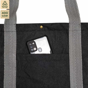 กระเป๋าช้อปปิ้งผ้าเดนิม 400 GSM ขนาด 50x40x15 ซม. รับทำโลโก้ตามสั่ง ขายส่ง OEM แบรนด์ส่วนตัว สั่งซื้อจำนวนมาก รุ่น SS500-สีดำ - Product Image 3