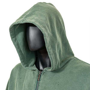 Sudadera con Capucha y Cierre de Cremallera para Hombre SAAR INDUSTRIES, Verde Sólido, 100% Algodón Lavado, Logotipo Frontal, Manga Regular, Ropa de Invierno - Product Image 4