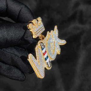 Luxury moissanite barber logo pendant necklace <b>iced</b> <b>out</b> crown clipper design hip hop jewelry with cuban <b>chain</b> bold piece - Product Image 5