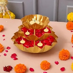 New Arrival 3 Tier Brass Metal Durable Diwali Indoor Use Water Floating Flowers Bowl Factory Price Home Decor - Product Image 1