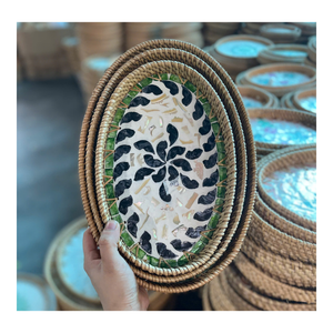 Bandeja de ratán de lujo hecha a mano con incrustaciones de nácar, cesta decorativa para hoteles, restaurantes y uso doméstico. - Product Image 4