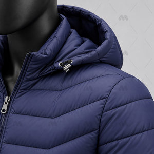 Chaqueta Acolchada con Capucha para Hombre, Cuello Alto, 100% Nailon, Tela de Lona, Color Liso, Ligera, Transpirable, Rellena de Algodón, Cierre Frontal con Cremallera - Product Image 6