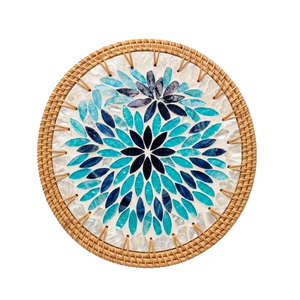 Seaside Rattan <b>Table</b> Mat Shell Inlay Pattern Hand Woven <b>Placemat</b> <b>for</b> Yacht Club Interiors - Product Image 2