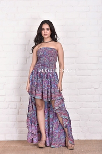Robe longue bohème en soie à épaules dénudées et coupe asymétrique pour femme – Élégante, décontractée, idéale pour les soirées, respirante et légère – Vente en gros, export Inde - Product Image 4