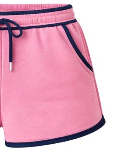 Shorts en molleton de coton personnalisés pour femmes, rose et bleu marine contrastés, taille élastique, décontractés, pour l'été, vêtements de détente, fabricant sur mesure - Product Image 3