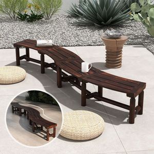 Panca da Esterno Curva in Legno di Abete e Pino con Seduta a Doghe per Giardino, Parco, Ospedale, Scuola - Product Image 3