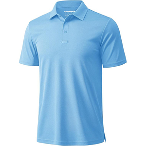 Men's Light <b>Blue</b> Short Sleeve Pique <b>Polo</b> <b>Shirt</b> Casual Breathable Knitted Solid Color Regular Fit - Product Image 2