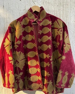 <b>Velvet</b> Suzani Gold Embroidered Boho Coat | Handmade Uzbek Kimono Style Outerwear - Product Image 1
