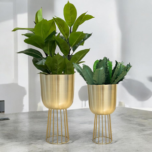 Decorative Metal Floor <b>Planters</b> for Indoor Plants for Living Room Modern Decorative Gold <b>Planters</b> and Flower Pots Set of 2 - Product Image 3