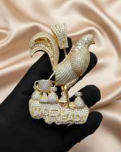 Pendentif Coq Homme en Moissanite Ronde, Argent 925 Plaqué Or Jaune 14K, Style Hip Hop Iced Out pour Hommes - Product Image 6