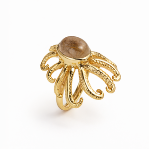 Anillos de latón con labradorita y gema de pulpo de Moku Jewellery, joyería artesanal para mujer, estilo glamuroso inspirado en el océano. - Product Image 2