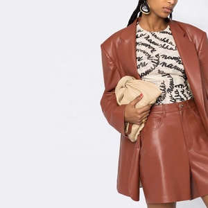 Femmes En Cuir Véritable fermeture à bouton Short Fermeture À Glissière Taille Haute Brillant Chaude Pantalon avec Poches vêtements de Club - Product Image 6