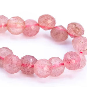 ลูกปัดโรนเดลเหลี่ยมเพชรพลอยสีชมพูสตรอเบอร์รี่ควอตซ์แท้เจาะรูแล้ว ขนาด 15.5 นิ้ว 7.5 นิ้ว ขายส่งจำนวนมาก - Product Image 1