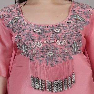 Premium Ethnic Fashion Wear Women’s <b>Set</b> Kaftan Dhoti Pink <b>colour</b> with Thread Beads Pearl & Sequence work - Product Image 6