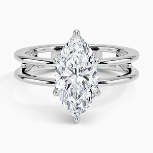 Bague BOJ 058 en argent 925 plaqué rhodium, coupe marquise, double bande ouverte Aimee, avec moissanite 2 carats couleur D VVS1 certifiée GRA, pour mariage - Product Image 1