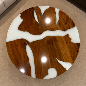 White <b>Epoxy</b> Resin Round Luxury Handmade Eco-Friendly Coffee <b>Table</b> by Agra Heritage Marble Crafts for Modern Home Furniture - Product Image 3