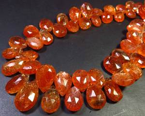 Cuentas de Piedra Solar Confeti Arcoíris Natural, Hilo de 8.5 Pulgadas, Forma de Pera, Facetadas, Grado Superior, Naranja, 8-15mm, Para Creación de Joyas - Product Image 2