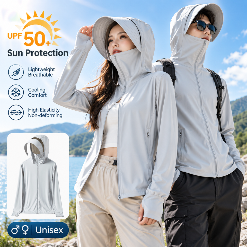 UPF50+ Ice Silk Sun Protection Shirt Men Women Summer Outdoor UV ...