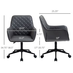 Home Office <b>Chair</b> Adjustable Height Diamond Line Design Mid Back <b>Padding</b> Armrests and 360 Wheels in Dark Grey - Product Image 3