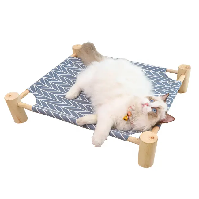 Tempat tidur gantung kucing pendingin portabel, tempat tidur gantung dengan dudukan kayu