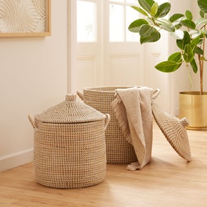 Juego de 2 cestas de mimbre blanco y natural con tapa, cestas de almacenamiento hechas a mano, venta al por mayor, ecológicas, hechas en Vietnam - Product Image 4