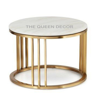 Furniture Supplies Accessories Steel Metal Marble and Transparent Glass Top 3 Layer <b>Gold</b> Antique Finish Coffee <b>Table</b> - Product Image 6