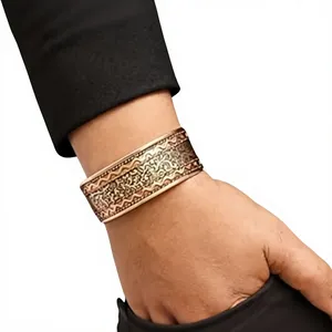 Traditional Ayurvedic Carved Floral Solid Copper Open Health Bracelet Minimalist Stackable Jewelry Fashion <b>Accessory</b> - Product Image 6