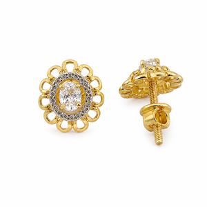 18K Yellow Gold Diamond Floral Halo <b>Stud</b> <b>Earrings</b> for Women High Polish Daily Wear Party Wedding Jewelry Gift - Product Image 3