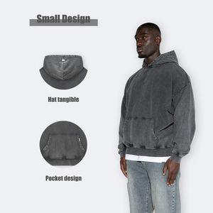 Sweat à capuche surdimensionné personnalisé pour homme, en tissu éponge solide 500 GSM, avec logo, 100% coton, style streetwear vintage, effet délavé à l'acide - Product Image 2