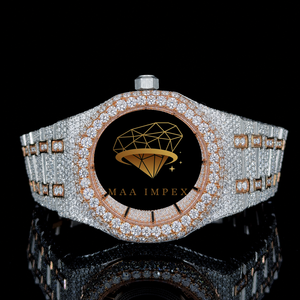 Reloj de Lujo con Diamantes Moissanite, Chapado en Oro Rosa, Acero Inoxidable, Estilo Hip Hop, Reloj de Pulsera de Moda - Product Image 1