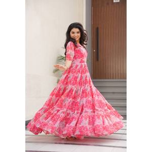 Vestido de Gasa con Estampado Floral, Corte en A, Ideal para Fiestas, con Cintura Imperio - Product Image 4