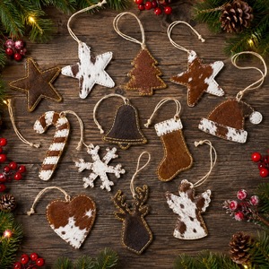 Custom Genuine Cowhide Leather Star Hanging <b>Ornament</b> Rustic Farmhouse Christmas <b>Tree</b> Decor Small Size 2-4 Inch <b>Tree</b> <b>Ornaments</b> - Product Image 4
