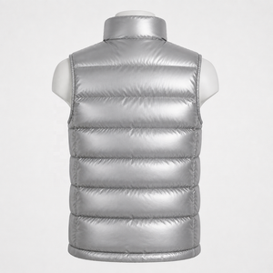 Men's Silver Metallic Puffer Vest Stand Collar Zipper Sleeveless Down Waistcoat Windproof Winter <b>Gilet</b> - Product Image 3