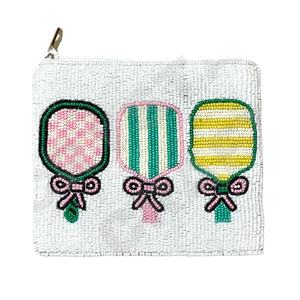 Pickleball Coin Pouch Portefeuille personnalisé en perles de rocaille Beau cadeau de maman-Design coeurs pour filles - Product Image 1