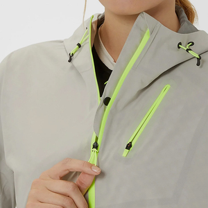 Light Gray Hooded Windproof Reflective <b>Safari</b> <b>Jacket</b> Neon Green Zipper Sporty Outdoor Wear Autumn Season Nylon Shell <b>Men's</b> - Product Image 6