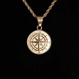 Collier pendentif boussole vintage |   Pendentif médaillon boussole dorée |    Bijoux de navigation en acier inoxydable - Product Image 3