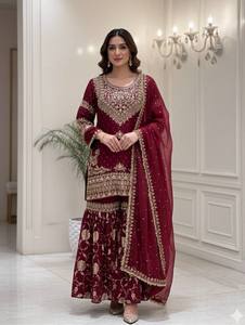 Conjunto de Salwar Kameez Anarkali Bordado para Mujer con Dupatta Larga, Traje Tradicional Indio Pakistaní para Boda, Largo hasta el Suelo - Product Image 1