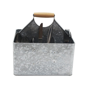 Organisateur de couverts en métal galvanisé à succès avec poignée en bois, 4 compartiments pour comptoir de cuisine - Product Image 2