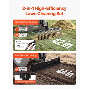 คราดจัดสวนแบบลากจูงขนาด 42 นิ้ว พร้อมคันยกใบคราดสำหรับรถ ATV ประเภทที่ 1, UTV และรถตัดหญ้า - Product Image 2