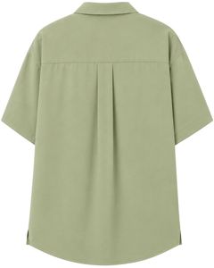 Customized Light Olive Green Oversized Casual Men <b>Shirt</b> <b>Half</b> Sleeve <b>Button</b> Up Cuban Collar Loose Fit Summer Fashion Top Wear - Product Image 2
