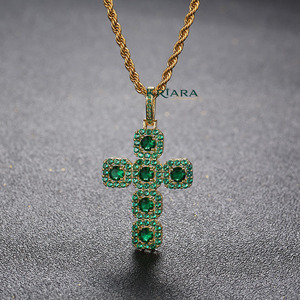 Pendentif Croix en Argent 925 Plaqué Or 18K avec Moissanite Ronde Taille Brillant, Style Hip-Hop Unisexe pour Fêtes et Usage Quotidien - Product Image 1