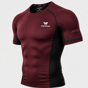 เสื้อรัดกล้ามเนื้อแขนสั้นสำหรับผู้ชาย Warpro สีแดงเลือดหมู แห้งเร็ว ผลิตจากผ้าสแปนเด็กซ์และโพลีเอสเตอร์ เหมาะสำหรับออกกำลังกาย ไซส์ M สำหรับผู้ใหญ่ - Product Image 3