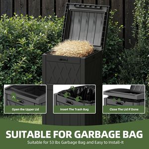 Poubelle d'intérieur mince 80L en PP avec couvercle superposé et plateau anti-goutte, bac à déchets étanche pour patio, terrasse, jardin, noir - Product Image 3